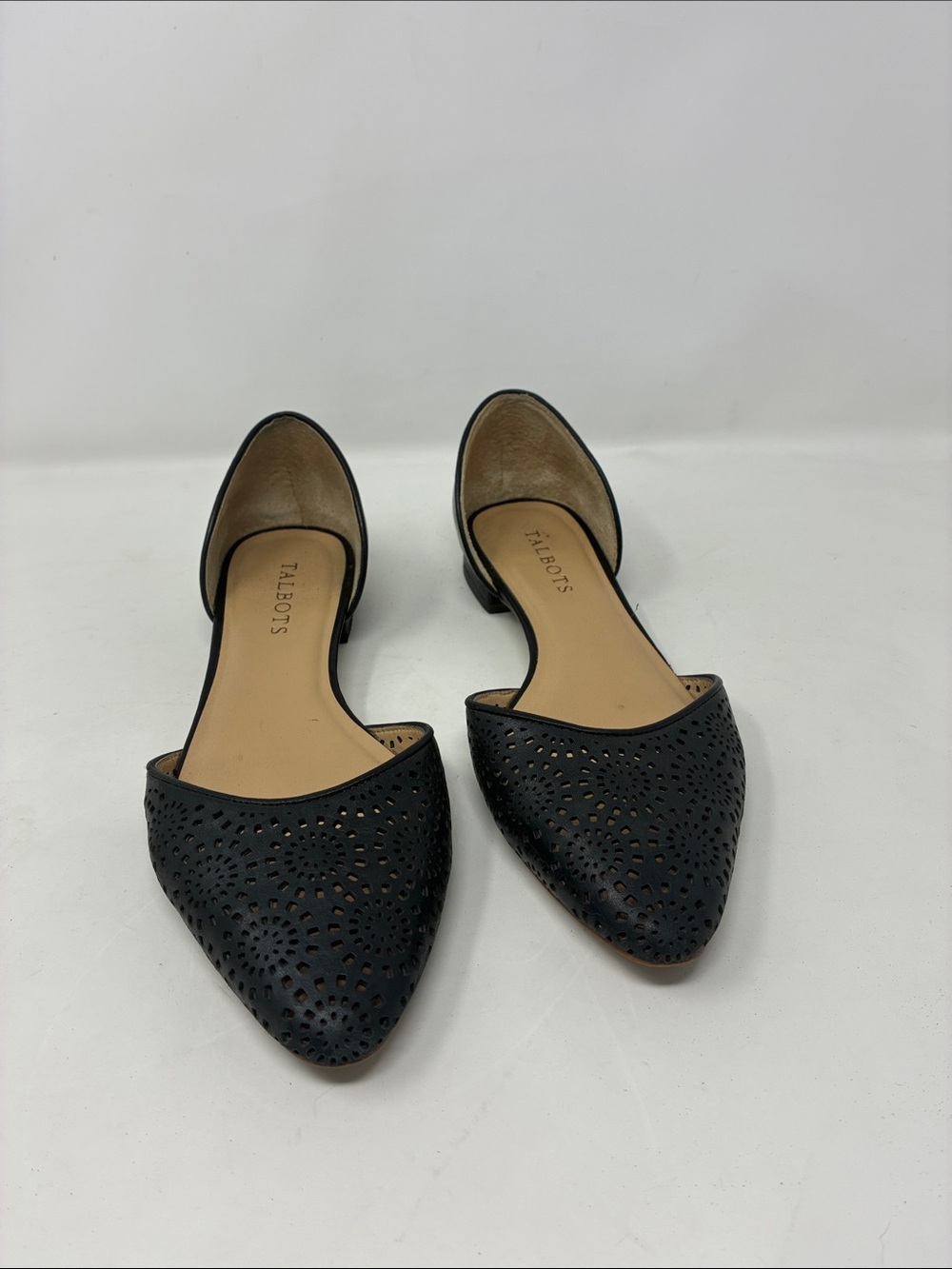 Talbots Black Leather Perforated D'Orsay Pointed Toe Flats Women's 7 1/2 M